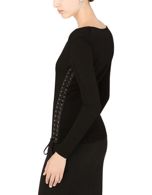 VISCOSE SWEATER WITH LACING AND EYELETS