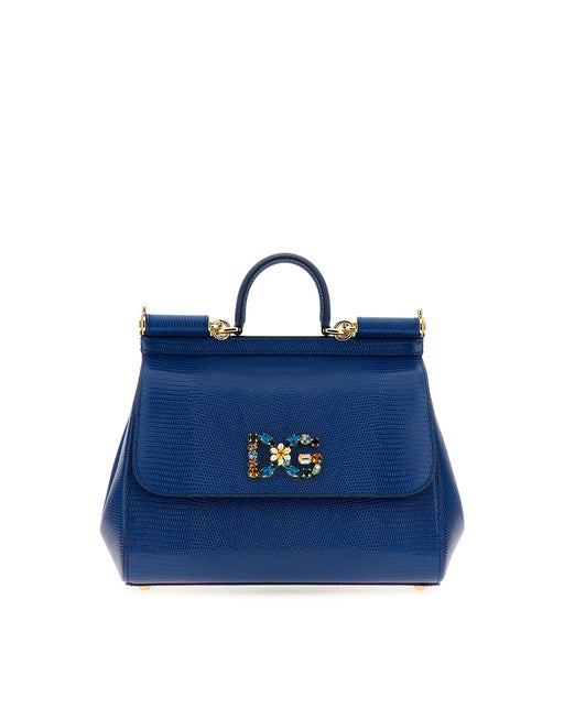 MEDIUM IGUANA PRINT CALFSKIN SICILY BAG WITH CRYSTAL DG LOGO PATCH