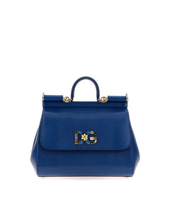 MEDIUM IGUANA PRINT CALFSKIN SICILY BAG WITH CRYSTAL DG LOGO PATCH
