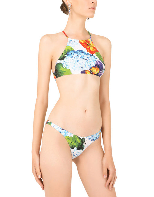 HYDRANGEA-PRINT BIKINI WITH HALTERNECK BIKINI TOP