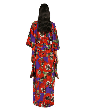 FLARED CHARMEUSE PANTS WITH ANEMONE PRINT
