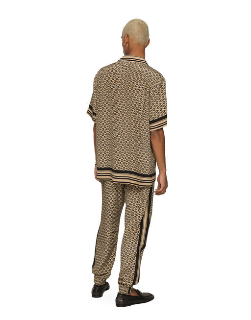 CREPE DE CHINE JOGGING PANTS WITH LOGO PRINT