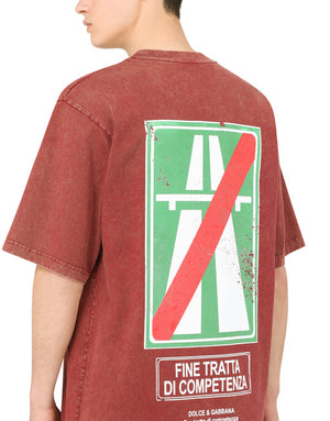 COTTON T-SHIRT WITH ROAD-SIGN PRINT