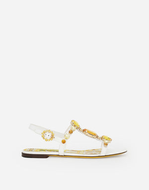 PATENT LEATHER SANDALS WITH STONE EMBELLISHMENT
