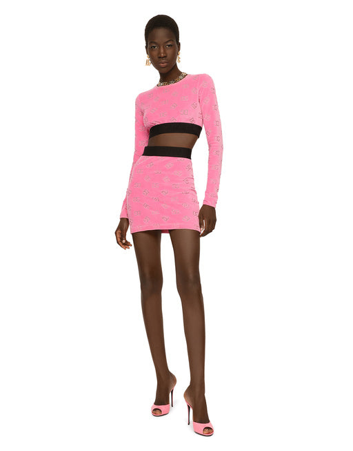 FLOCKED JERSEY MINISKIRT WITH ALL-OVER DG LOGO