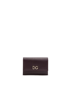 SMALL CONTINENTAL WALLET WITH DG RHINESTONES IN DAUPHINE CALFSKIN