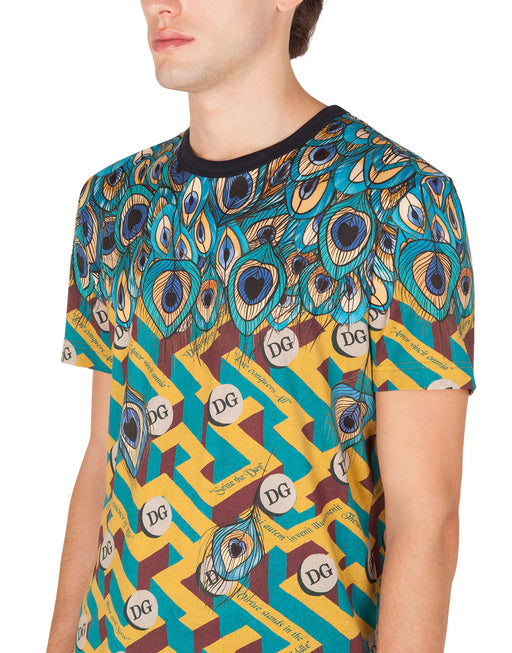COTTON T-SHIRT WITH FEATHER PRINT