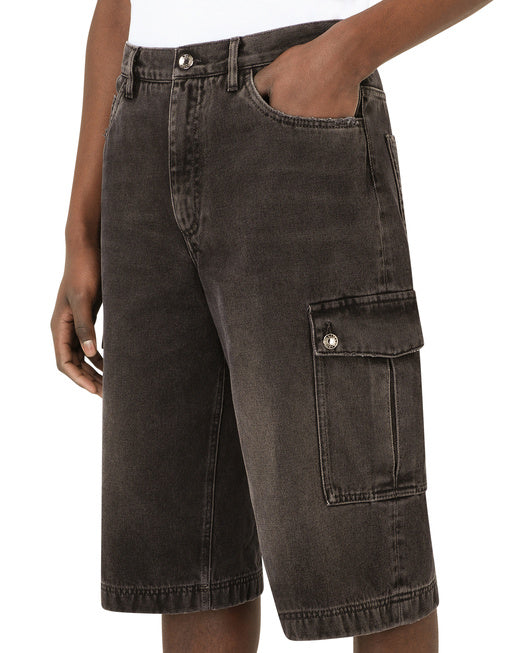WASHED BLACK CARGO SHORTS