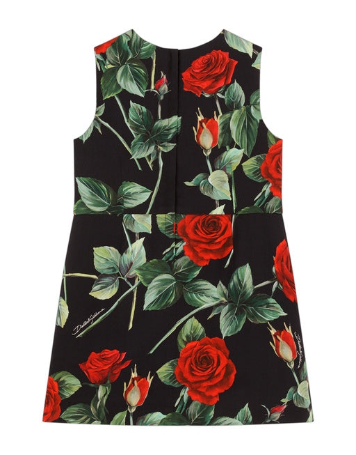 SHORT ROSE-PRINT VISCOSE DRESS