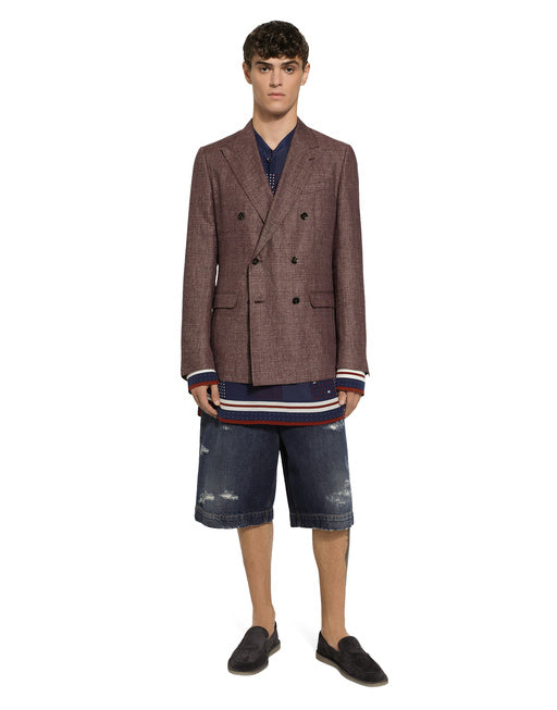 DOUBLE-BREASTED LINEN-BLEND TAORMINA-FIT JACKET