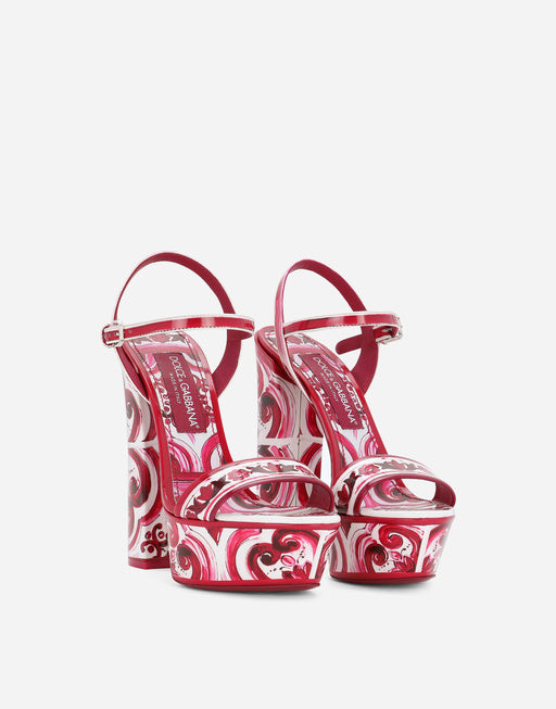 PRINTED POLISHED CALFSKIN PLATFORM SANDALS