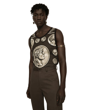 COIN PRINT TANK TOP IN COTTON AND LINEN