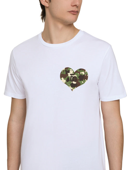 COTTON T-SHIRT WITH CAMOUFLAGE PRINT HEART