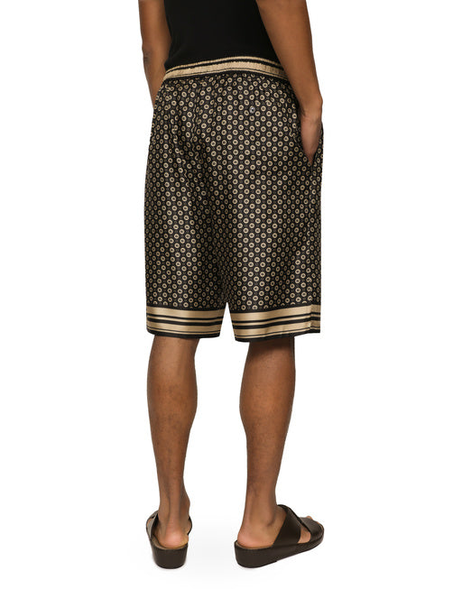 SILK TWILL JOGGING SHORTS WITH DG LOGO PRINT