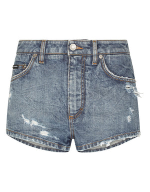 DENIM SHORTS WITH RIPPED DETAILS