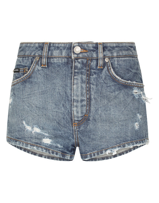DENIM SHORTS WITH RIPPED DETAILS