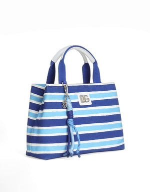 CANVAS HANDBAG WITH STRIPED PRINT