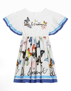 BUTTERFLY-PRINT POPLIN AND JERSEY DRESS