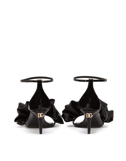 POLISHED CALFSKIN SANDALS WITH RUCHING