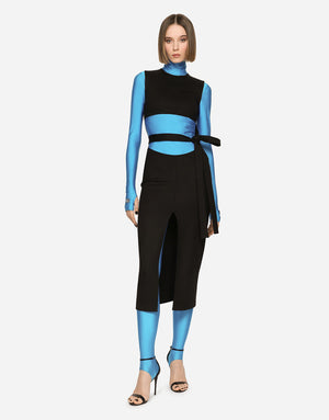 BELTED JERSEY CALF-LENGTH DRESS