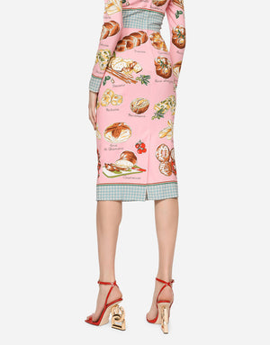 CHARMEUSE CALF-LENGTH DRESS WITH BREAD PRINT