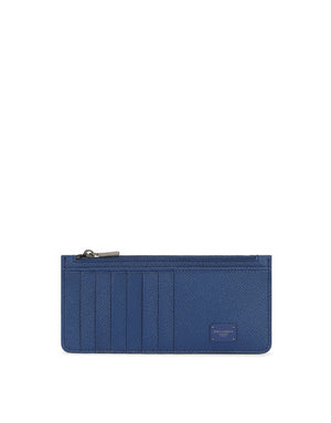 VERTICAL DAUPHINE CALFSKIN CARD HOLDER WITH BRANDED PLATE