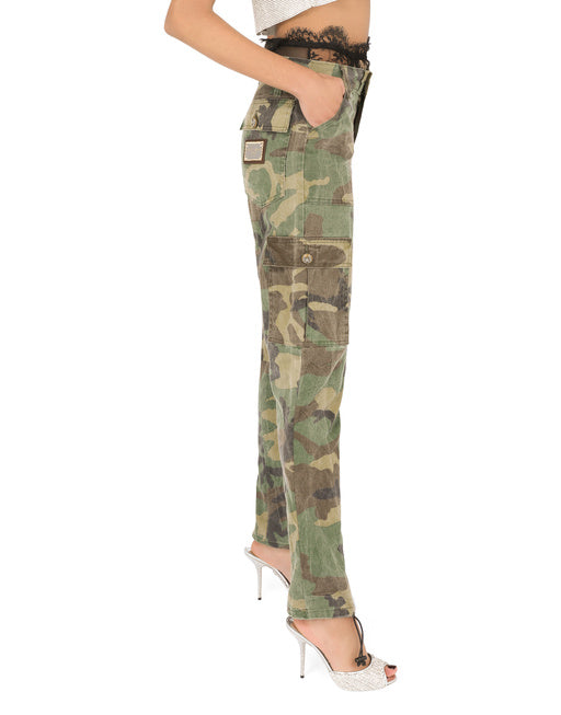 COTTON CARGO PANTS WITH CAMOUFLAGE PRINT
