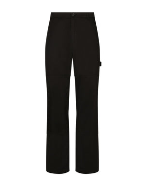 STRETCH COTTON WORKER PANTS WITH BRAND PLATE