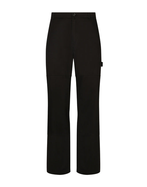 STRETCH COTTON WORKER PANTS WITH BRAND PLATE