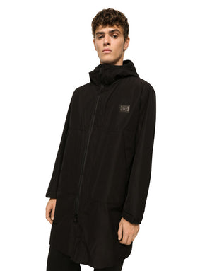 NYLON PARKA WITH HOOD AND BRANDED TAG