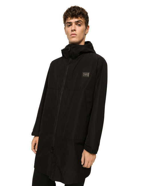 NYLON PARKA WITH HOOD AND BRANDED TAG