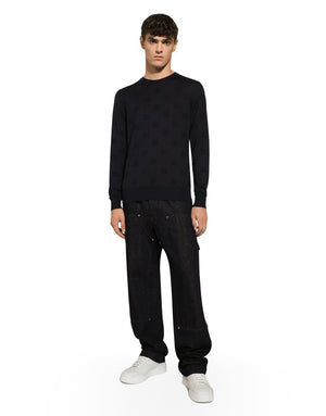 SILK ROUND-NECK SWEATER WITH ALL-OVER DG INLAY