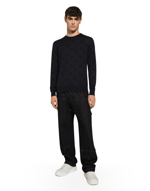 SILK ROUND-NECK SWEATER WITH ALL-OVER DG INLAY