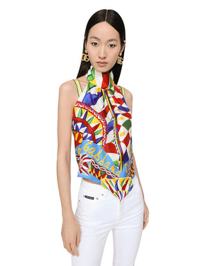 TWILL HALTERNECK TOP WITH CARRETTO PRINT