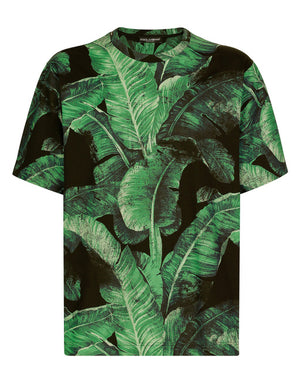 SHORT-SLEEVED BANANA-TREE-PRINT T-SHIRT