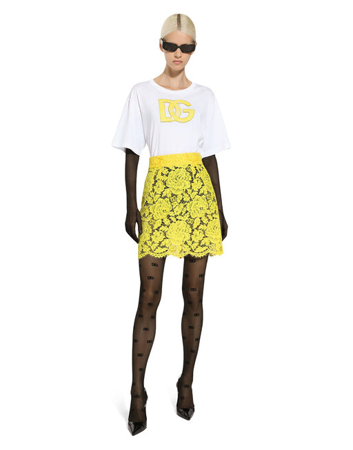 BRANDED FLORAL CORDONETTO LACE MINISKIRT