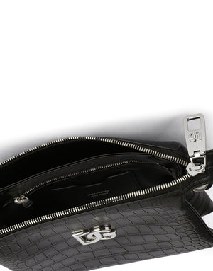 SMALL TRIS BAG IN CROCODILE-PRINT CALFSKIN