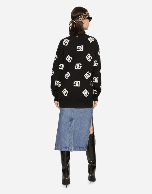 DENIM CALF-LENGTH SKIRT WITH LOGO TAG