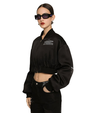 SHORT SATIN BOMBER JACKET WITH DGVIB3 PRINT