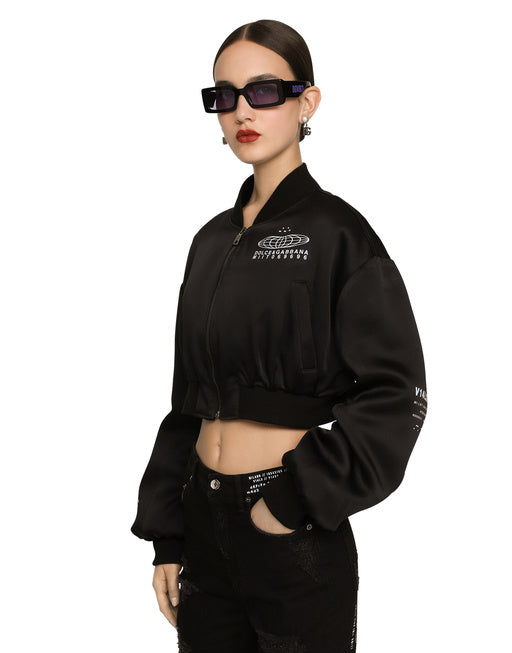 SHORT SATIN BOMBER JACKET WITH DGVIB3 PRINT