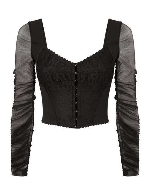 CORSET BUSTIER WITH TULLE SLEEVES