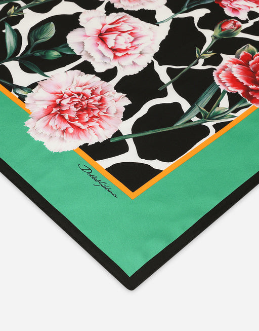 TWILL SCARF WITH WHITE ROSE PRINT (70 X 70)