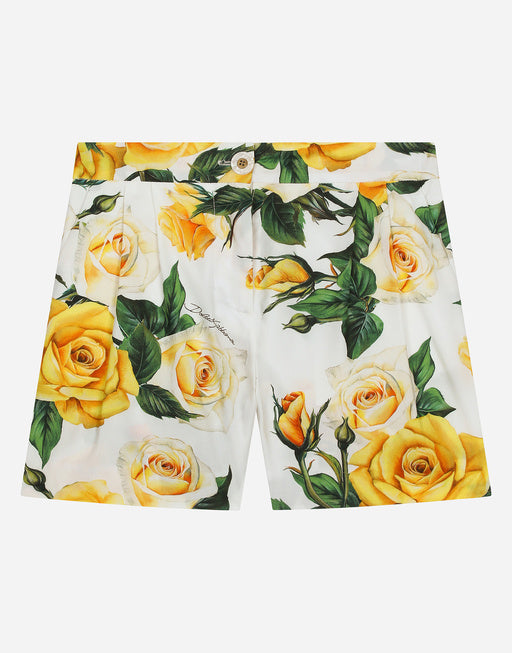 POPLIN SHORTS WITH YELLOW ROSE PRINT