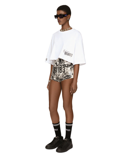 CROPPED SHORT-SLEEVED COTTON JERSEY T-SHIRT WITH ROUND NECK DGVIB3