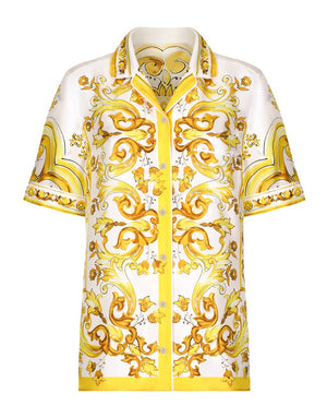 SHORT-SLEEVED SILK TWILL SHIRT WITH MAJOLICA PRINT