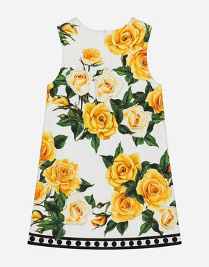 INTERLOCK DRESS WITH YELLOW ROSE PRINT