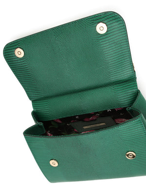 MEDIUM IGUANA PRINT CALFSKIN SICILY BAG WITH CRYSTAL DG LOGO PATCH