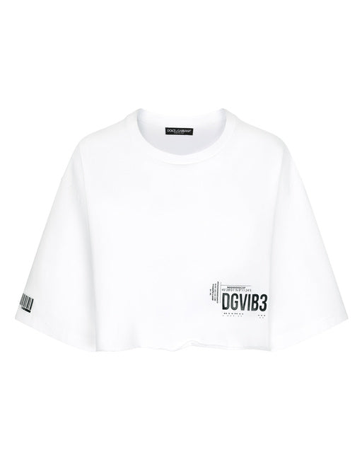 CROPPED SHORT-SLEEVED COTTON JERSEY T-SHIRT WITH ROUND NECK DGVIB3