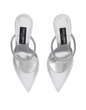 MIRRORED-EFFECT CALFSKIN MULES WITH EMBROIDERY