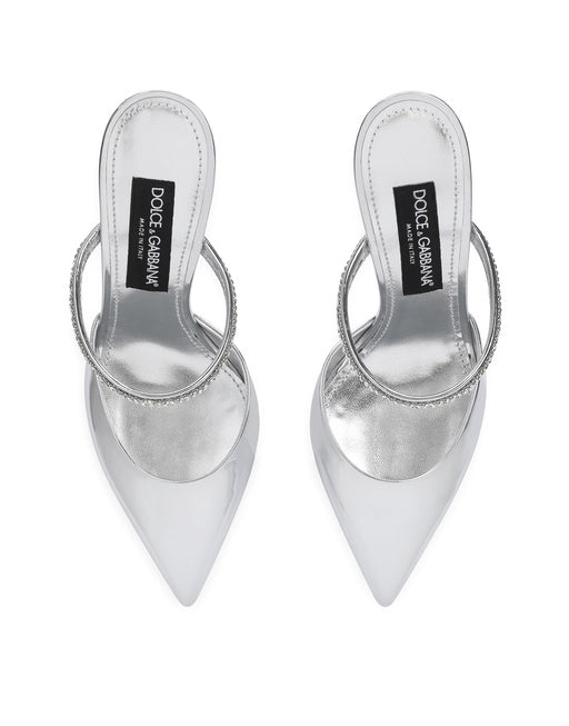 MIRRORED-EFFECT CALFSKIN MULES WITH EMBROIDERY